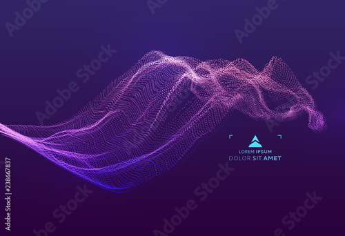Array with dynamic emitted particles. Water splash imitation. Abstract background. Vector illustration.
