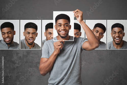 Concept of man choosing expression of face