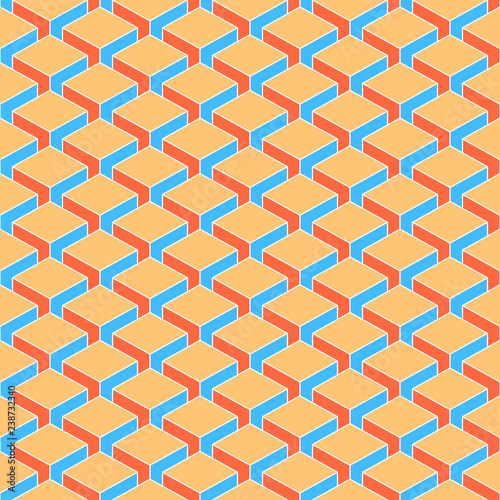 Seamless pattern with 3-D effect cubes in perspective. Retro vintage abstract background. Design graphic element saved as a vector illustration
