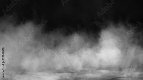 Mgła i efekt mgły na czarnym tle. Tekstury dymu