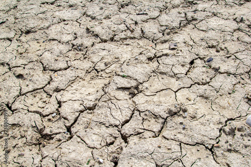 Dried and cracked earth soil from draught cracked terrain texture in summer from climate change and global warming effect