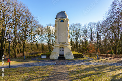 Outdoor scenery outside Einstein Tower or Einsteinturm, astrophysical observatory building, surround with natural atmosphere in winter in Helmholtz-Centre Potsdam.