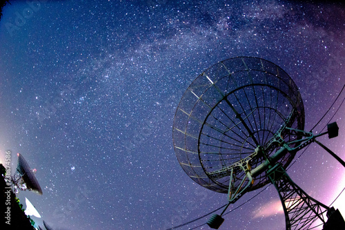 Radio telescopes and the Milky Way at night