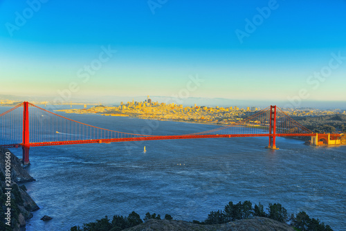 Panorama on San Francisco and the Gold Gate Bridge.