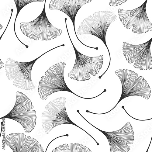 Seamless floral pattern with ginkgo biloba leaves