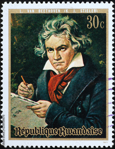 Portrait of Ludwig van Beethoven on postage stamp