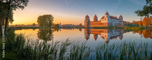Mir castle in the sunsetlight. Belarus. Panorama