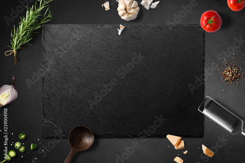 Ingredients for Italien food on stone board 