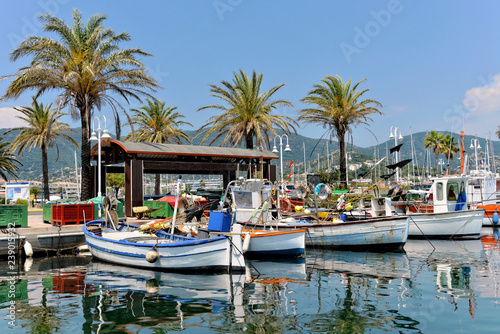 Fishing small boats in the port of Cavalaire-sur-Mer, commune in the Var department in the Provence-Alpes-Côte d'Azur region in southeastern France.