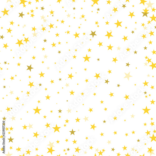 Gold stars confetti scatter shiny seamless pattern abstract background vector illustration