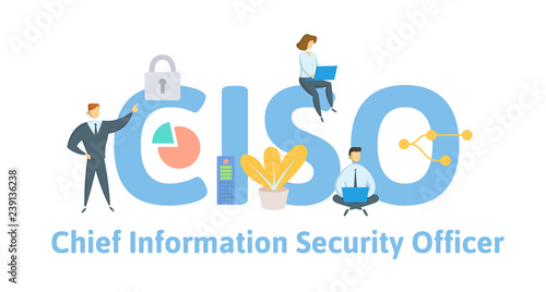 CISO, Chief Information Security Officer. Concept with keywords, letters, and icons. Colored flat vector illustration. Isolated on white background.