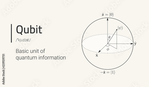 Qubit concept representation. Visualization of quantum bit. Monochrome clean background.