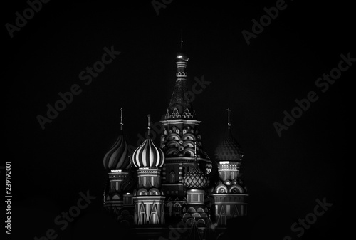 Saint Basil's Cathedral in Red Square in winter at night, Moscow, Russia.