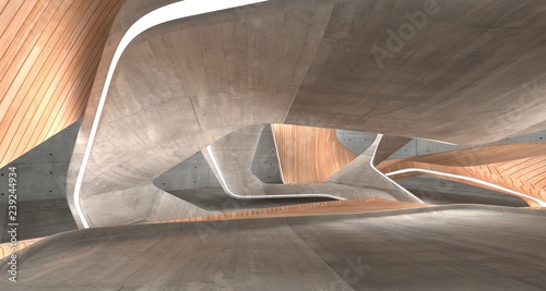 Empty dark abstract concrete and wood smooth interior. Architectural background. 3D illustration and rendering