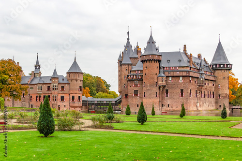 Kasteel De Haar in Utrecht, Netherlands with a part of the garden