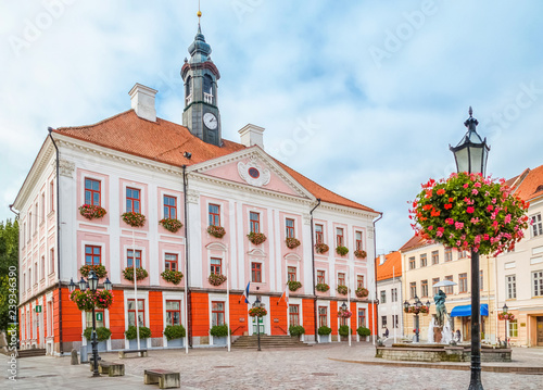 TARTU, ESTONIA. Tartu Town Hall. Main square of city.