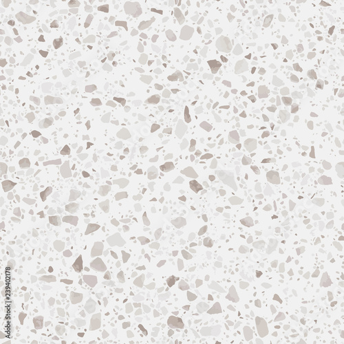 Terrazzo flooring seamless texture. Realistic vector pattern of mosaic floor with natural stones, granite, marble, quartz, concrete. Classic Italian floor. Repeatable design for decor, render, print