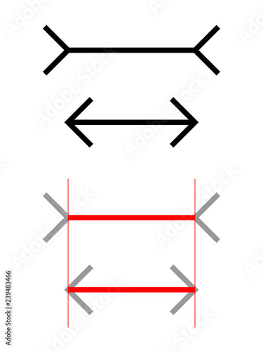 The Muller-Lyer illusion is a optical illusion in which two lines of the same length appear to be of different lengths.