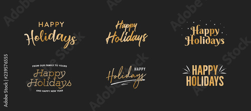 Happy Holidays Gold Vector Holiday Text Isolated Illustration - Vector