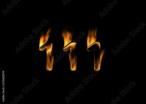 3D number 111 with flames black background