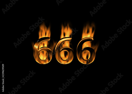 3D number 666 with flames black background