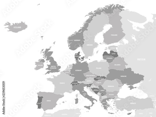 Map of Europe. Grey Vector High Detail Illustration