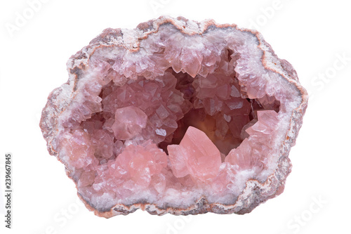 Rare Pink Amethyst Geode Cluster from Patagonia, Argentina. Isolated on white background.