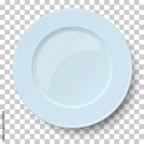 Empty classic light blue plate isolated on transparent background. View from above. Vector illustration.