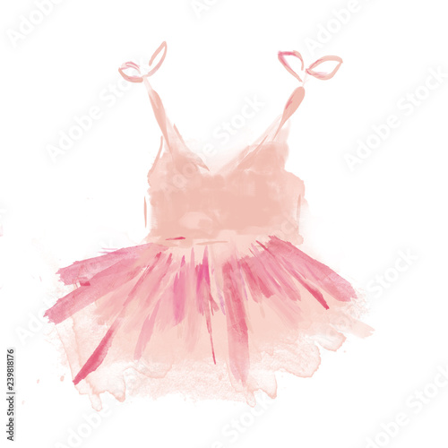 Cute Pink Ballet Tutu. Watercolor Ballerina Dress of a Litlle Girl