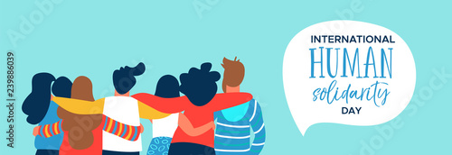 Human Solidarity banner of happy friend group hug