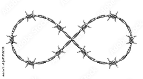 Infinity sign made of barbed wire. Vector realistic illustration.