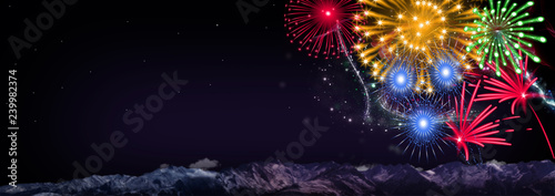 Fireworks over the mountains, banner