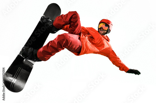 Portrait of young man in sportswear with snowboard isolated on a white studio background. The winter, sport, snowboarding, snowboarder, activity, extreme concept