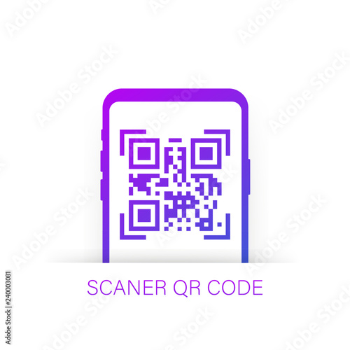 qr code scanning like linear black phone. concept of pixel art square, product, promotion label, telephone, screen, device