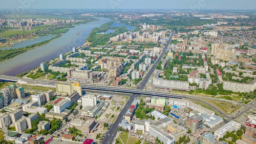 Panoramic views of the city Omsk, Russia, From Dron