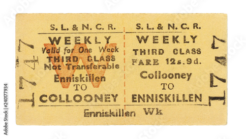 Vintage Train Ticket Ireland Irish 1747 Fahrkarte Irland alt old