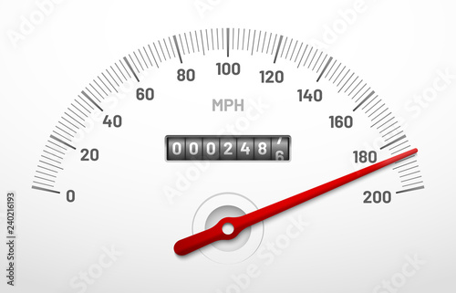 Car speedometer dashboard. Speed metre panel with odometer, miles counter and urgency dial isolated vector concept