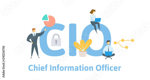 CIO, Chief Information Officer. Concept with keywords, letters, and icons. Colored flat vector illustration. Isolated on white background.