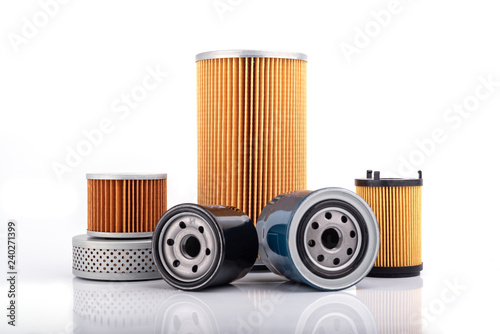 Auto parts accessories : Oil , fuel or air filter for engine car isolated on white background.