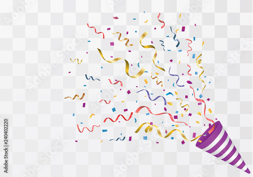 Vector confetti. Festive illustration. Party popper isolated on white background.