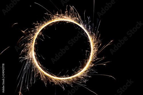 beautiful sparkler in a circle on a black background