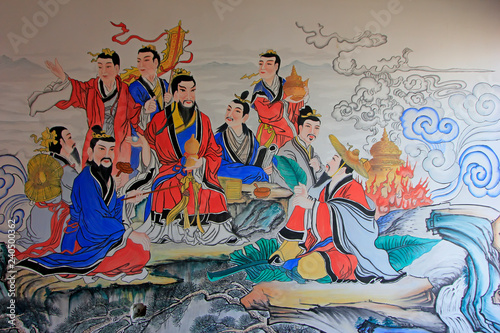 eight immortals mural in the Mammon temple, Hohhot city, Inner Mongolia autonomous region, China