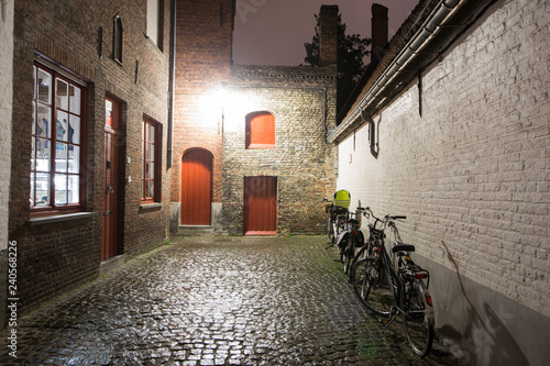 BRUGES BELGIUM ON NOVEMBER 24, 2018: Cityscape by night in the medieval city