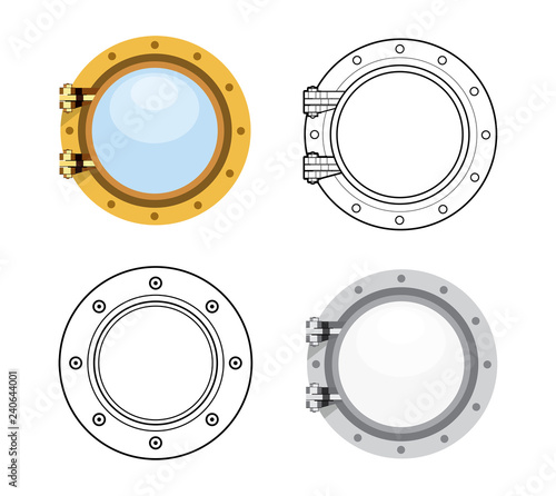 Porthole in flat style. Vector set illustration isolated on white