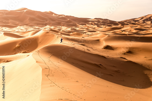 Lonely Berber walking in Erg Chebbi desert