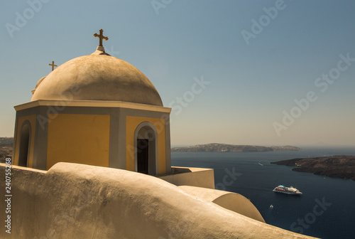 Santorini Fira, Greece - landscape with dome of church
