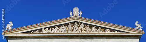 Sculptural complex of ancient twelve gods on academy building in Athens