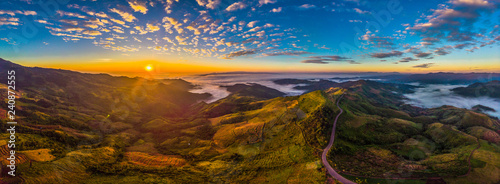 Beautiful panorama are view of mountain rang with hightway road at sunrise time.