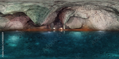 underground lake, HDRI, environment map , Round panorama, spherical panorama, equidistant projection, panorama 360 