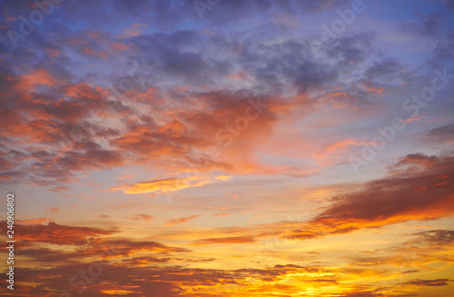 Sunset sky clouds orange and blue